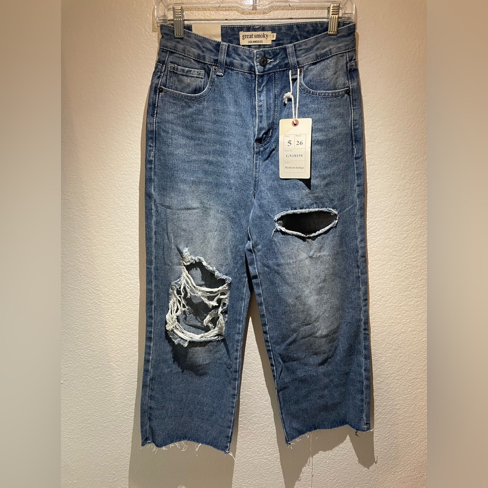 NEW GREAT SMOKY wide leg jeans in light wash Distress size 5